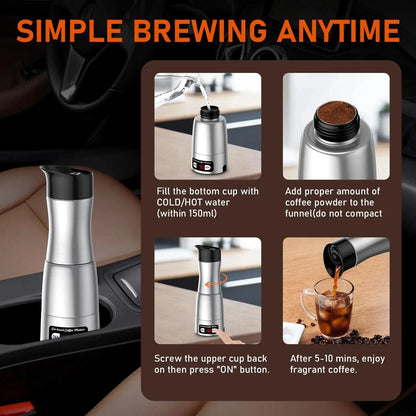Macchina Caffè Portatile 12V / 24V, Macchina Espresso Compatta per la guida, ufficio, campeggio. Con Display dello schermo led. Riscaldamento rapido